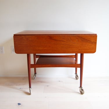 Danish Modern Teak Extendable Console Table with Casters Made in Denmark 