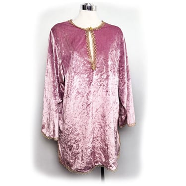 BILL TICE Lavender Pink Velvet Tunic Dress 1960's, 1970's Designer Shift Dress MOD Rich Hippie Boho Crushed Silk Velvet 