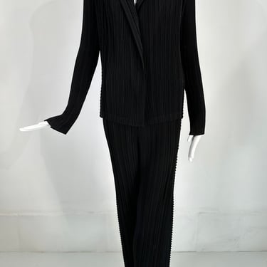 SOLD Issey Miyake Fete 2pc Black Pleats with Open Mesh Insertion Jacket &amp; Pant Size 4