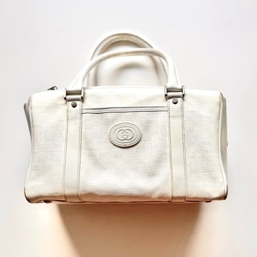 Vintage Gucci GG Logo Bag Satchel White 70s 80s Top Handle Bag Purse 