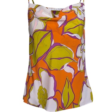 Trina Turk - Orange & Yellow Floral Print Silk Cowl Neck Cami Top Sz XS