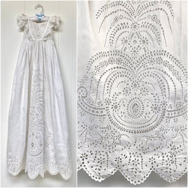 Antique Victorian/Edwardian Christening Gown, Elaborate Broderie Anglaise Baptismal Gown, Heirloom Quality Whitework Lace, 