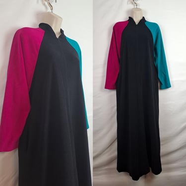 Vintage 80s / 90s Black Color Block Night Dress 