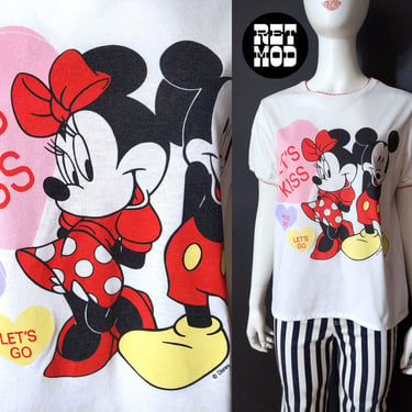 Let's Kiss Vintage 80s 90s Mickey & Minnie Hearts T-Shirt 
