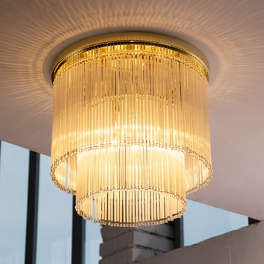 Ceiling chandelier Ø40 cm diameter with glass canes and pearl Made in Italy Murano glass silk color 