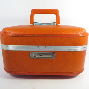 Vintage Orange Train Case - JCPenney Orange Luggage Make Up Case 