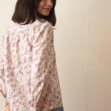 Late 1970s Cacharel Floral Cotton Blouse 