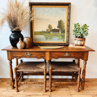 Oak Console + Benches