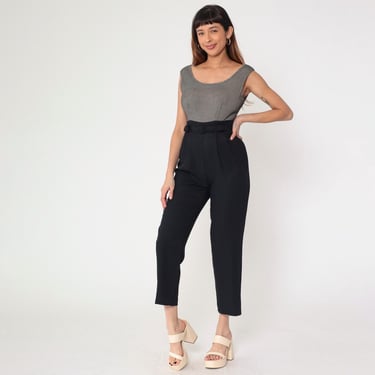 Black Straight Leg Jumpsuit 90s Simple Scoop Neck Sleeveless Basic Chic High Waist Minimalist Vintage 1990s Small 4 Petite 