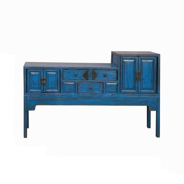 Vintage Chinese Distressed Bright Blue Drawers Foyer Narrow Side Table cs7743E 