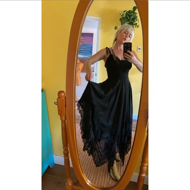 Vintage Handkerchief Hem Black Maxi Dress Stevie Nicks Style Mexican Wedding Dress Goth Clothing Romantic Clothes 