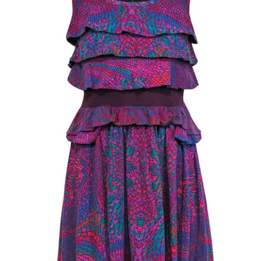 Marc by Marc Jacobs - Purple & Multicolored Tiered Ruffle Cotton Blend Dress Sz S