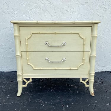 Vintage Faux Bamboo Nightstand by Dixie FREE SHIPPING - One Creamy White 2 Drawer End Table - Hollywood Regency Coastal Bedroom Furniture 