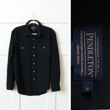mens Pendleton canyon western shirt • dark navy blue wool pearl snap button shirt 