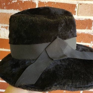 Vintage 60s  Fuzzy Black Audrey Hepburn Hat Made in Italy 