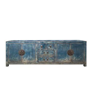 Distressed Teal Sailor Blue Drawers Low TV Stand Table Cabinet Credenza cs7483E 