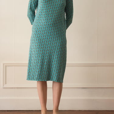 1960s Knit Bateau Collar Dress - Turquoise Paisley 