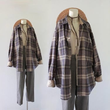 oversized flannel shirt-jacket - vintage 90s y2k unsex mens womens long sleeve shacket fall light shirt jacket 