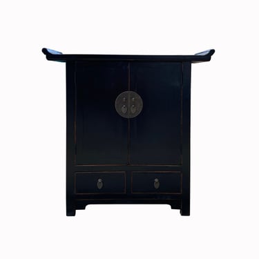 Oriental Chinese Black Wood Moon Face Credenza Storage Cabinet cs7556E 