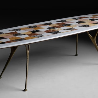 Patterned Marble And Brass Coffee Table