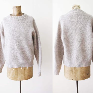 Vintage Off White Oatmeal Wool Blend  Knit Sweater Small - Neutral Beige Color Knitted Jumper - Made in USA Lands End 