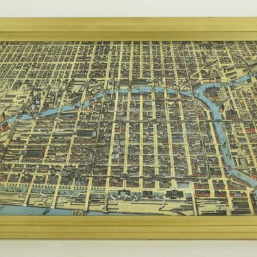 Pine Framed Canvas Vintage Map of Chicago