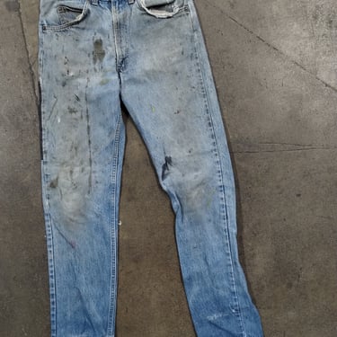 30x32 80s Levi's 505 Orange Tab Custom  Lightwash Painted Splattered Faded Jeans Blue Wash Pants Cowboy 1980s Western Trendy  Tech Rave 