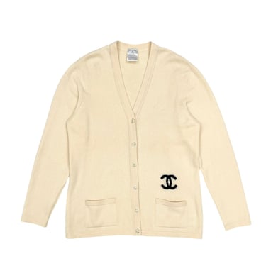 Chanel Cream Cashmere Logo Cardigan