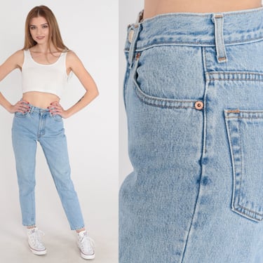 Tapered Jeans 90s Mom Jeans Relaxed Mid Rise Blue Denim Pants Retro Basic Streetwear Slim Leg Light Wash Vintage 1990s Gap Extra Small xs 25 