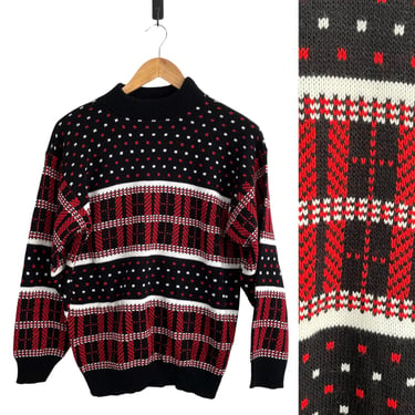 1980s men's red white and black plaid intarsia sweater by American Pride - size medium 
