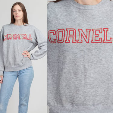 Vintage Cornell University Crewneck Sweatshirt - Men's Medium, Women's Large | 90s Distressed Heather Gray Collegiate Pullover 