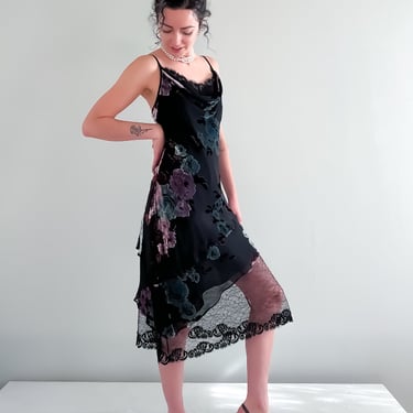 Lovely Vintage Betsy Johnson Velvet Rose Bias Cut Dress / Sz Medium