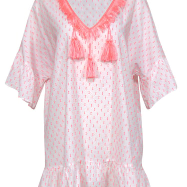 Lilly Pulitzer - White Cotton & Neon Pink Shift Dress w/ Tassels Sz L/XL