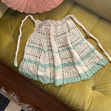 Vintage 1930s Crochet Knit Apron 