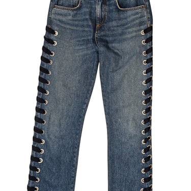 Veronica Beard - Blue Cropped Girlfriend Jeans w/ Lace Up Sides Sz 0