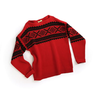 Vintage 60s red southwestern hand knit wool Christmas Sweater 