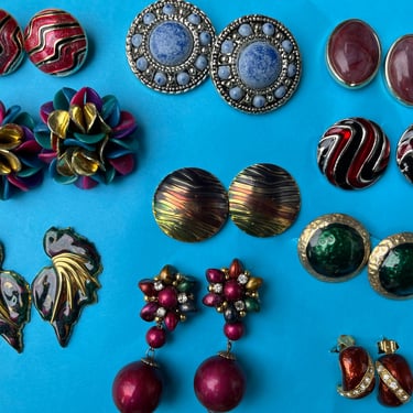 1980's power earrings collection jewelry destash resale lot of 10 pair 80s jewelry 80s earrings 