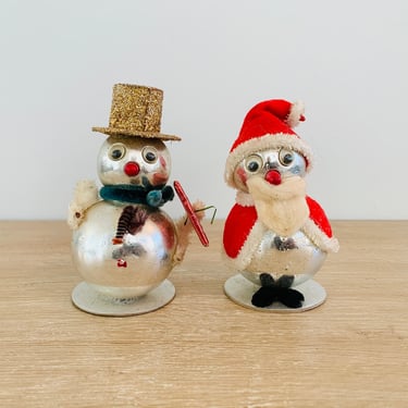Vintage Snowmen Christmas Decorations - Set of 2 - Made in Japan - As Is Condition 