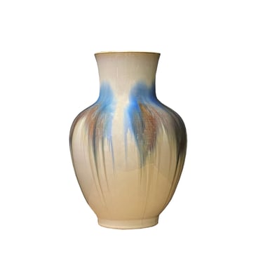 Blue Light Brown Tan White Strips Ceramic Round Large Vase Jar ws3283E 