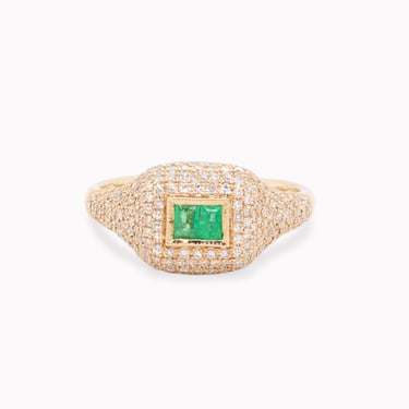 Pavé Diamond &amp; Emerald Signet Ring