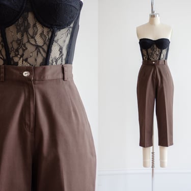 high waisted pants | 90s y2k vintage L.L. Bean brown khaki dark academia straight leg cropped trousers 