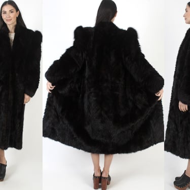 Full Length Mahogany Mink Coat, Black Fox Real Fur Sleeves, Womens Winter Jacket 