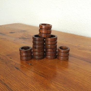 Vintage Wood Napkin Rings Set of 7 Made in Philippines 1970's 