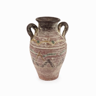 Cypriot Style Terracotta Vase Amphora Jug Storage Jar Vintage Large Size Brown 