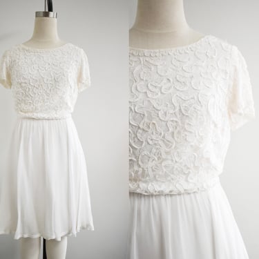 1960s White Ribbon and Lace Dress 