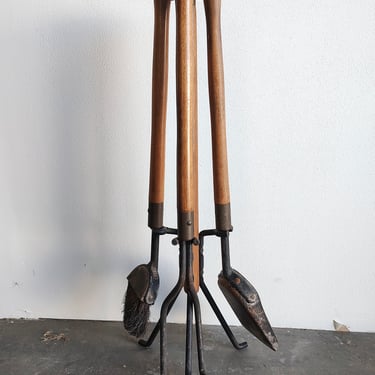 Mid-Century Set of Fireplace Accessories Tools with Stand Holder by Seymour & Co. 