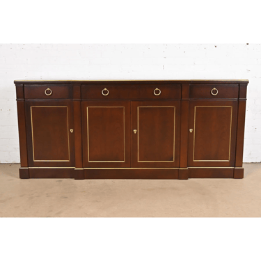 Baker Furniture French Regency Louis XVI Cherry Wood and Brass Sideboard Credenza or Bar Cabinet, Newly Refinished