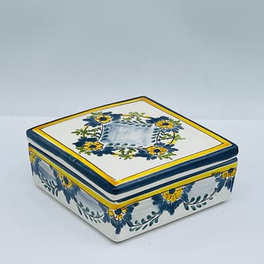 Vintage Hand Painted Trinke box Obidos MF Portugal Signed 