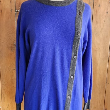80s Cashmere Pringle Sweater Blue Gray Hip Length 