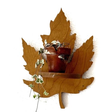 small carved wooden maple leaf wall hanging shelf / display rack 